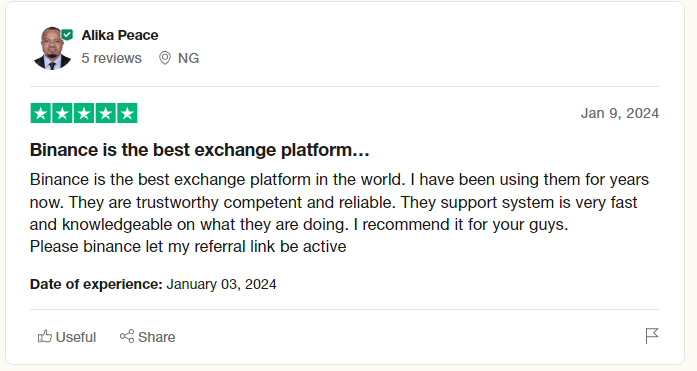 Binance: User's Review on trustpilot.com