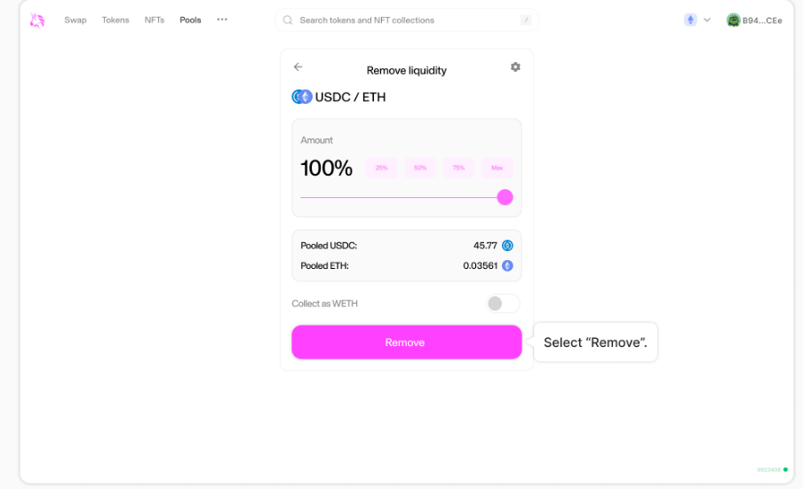 Uniswap: Withdrawal of Liquidity