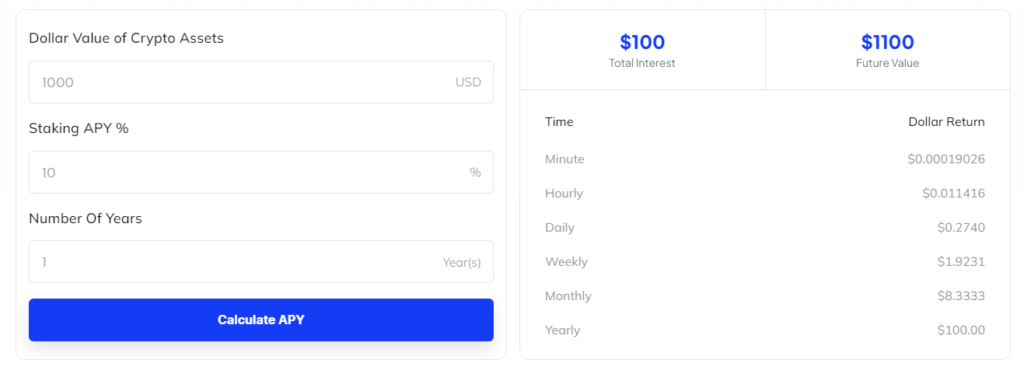 Yield Farming: screenshort of APY % calculator